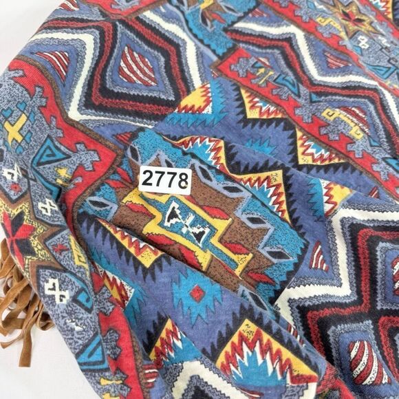 VTG Young Stuff Top Shirt Womens Small Aztec Fringe Festival Boho Blue Southwest - Picture 6 of 8